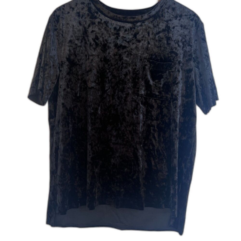 Falls Creek Black Burnout Velvet Short Sleeve Top Edgy Christmas Holiday Size LG